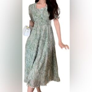 Elegant Green Floral Dress